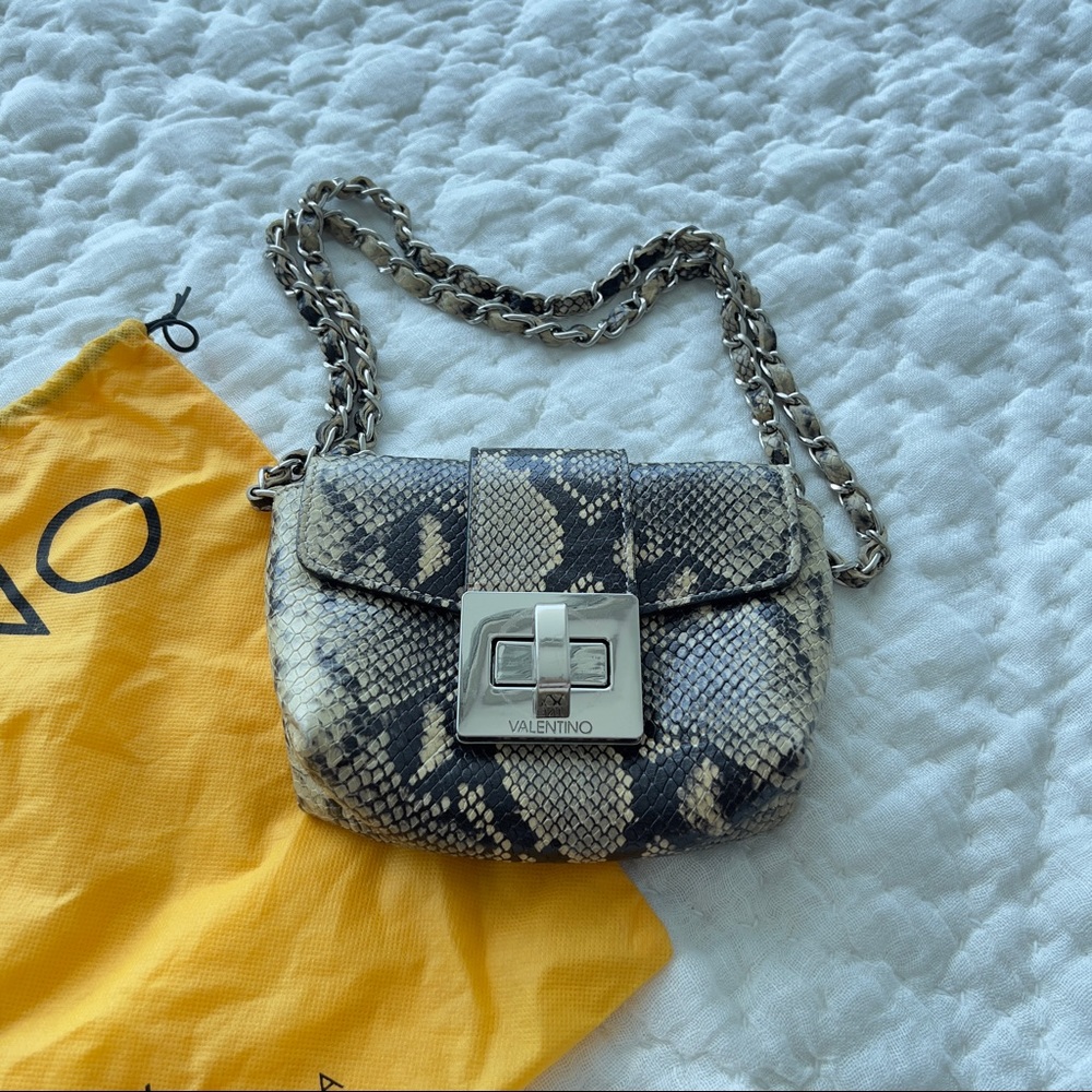 Valentino Paulette Python Leather Bag, Snake skin, Natural color